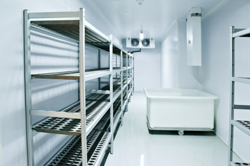 Refrigerating chamber in the store. Refrigeration equipment.