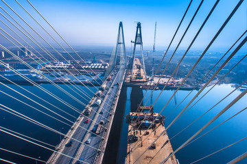 Construction of a bridge across the river.