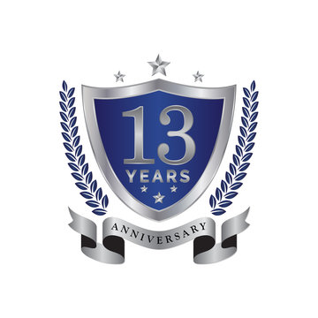 13th anniversary years shield blue silver color