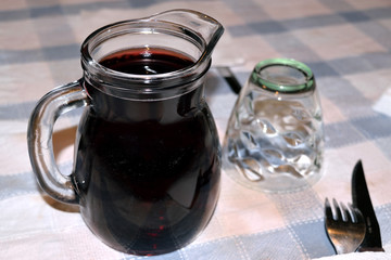 small carafe with red home made wine
