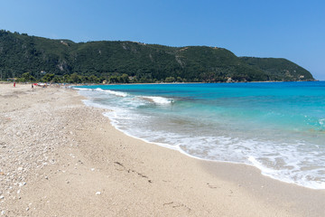 Panoramic view of Girapetra Beach with blue waters, Lefkada, Ionian Islands, Greece
