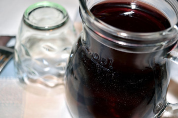 small carafe with red home made wine