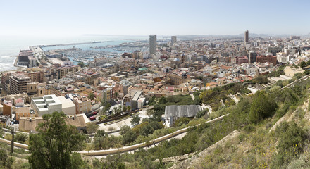 Fototapeta na wymiar View of Alicante in Spain, from the mountain of Castle of Santa Barbara. Horizontal shot. Date taken on March 15, 2017.