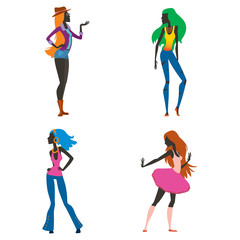 Fashion look girl silhouette beautiful girl woman female and pretty, young, model, style, hair, lady character glamour cute vector illustration.