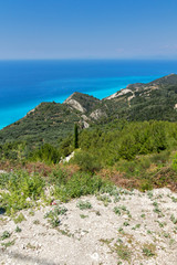 Panoramic landscape with blue waters, Lefkada, Ionian Islands, Greece