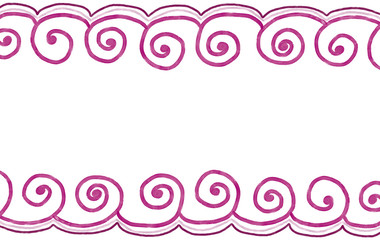 Hand drawn wallpaper of abstract curvy pink lines as frame on white background, isolated illustration painted by oil color, high quality