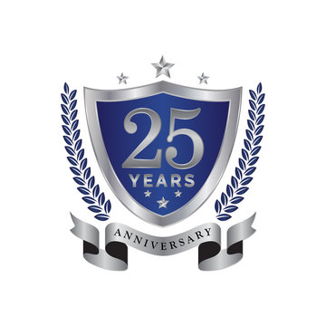 25th Anniversary Years Shield Blue Silver Color