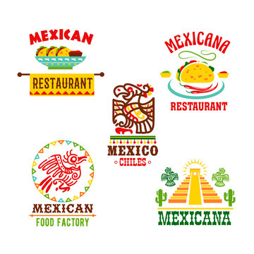 Mexican cuisine restaurant vector icons set