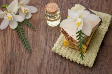 Fototapeta na wymiar Handmade Organic Soap and Orchids