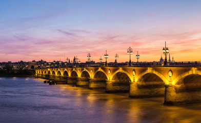 Old stony bridge in Bordeaux