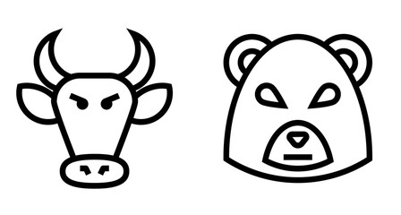 Stock Market Bulls and Bears Thin Line Vector Icon. Flat icon isolated on the white background. Editable EPS file. Vector illustration.
