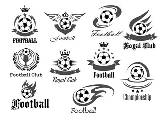 Football ball vector icons for royal soccer
