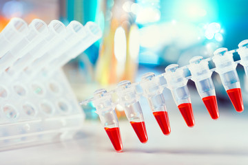 Scientific background with text space in blue and red