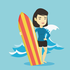 Surfer holding surfboard vector illustration.