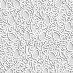 Vector realistic floral pattern with Easter eggs on the gray background. Geometric ornament design for file decoration, greeting card, wallpaper and background design. Concept of Happy Easter.