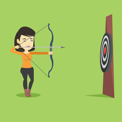 Archer aiming with bow and arrow at the target.