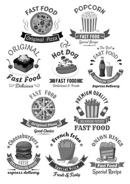 Fast food restaurant menu vector icons set