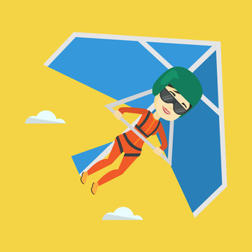 Woman flying on hang-glider vector illustration.