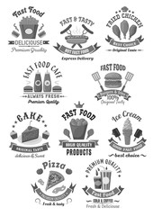 Fast food vector icons set for restaurant menu