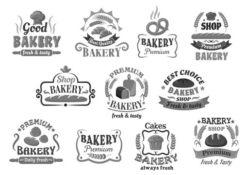 Bread and pastry cakes bakery vector icons set