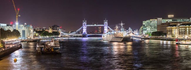 Tower Bridge and HMS Belfast warship in London