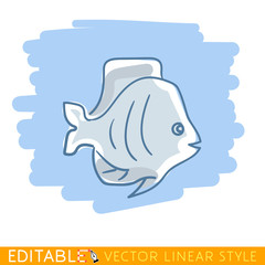 Exotic fish discus. Editable line sketch. Stock vector illustration.