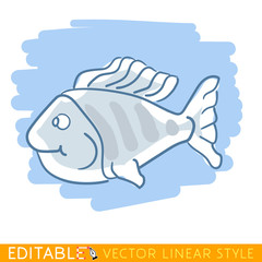 Exotic fish nemo. Editable line sketch. Stock vector illustration.