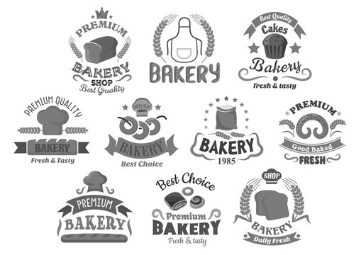 Bread and bakery shop desserts vector icons set