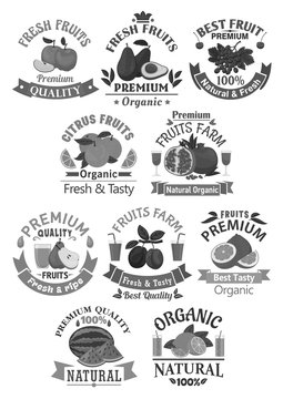 Fruits icons for farm store or juice vector label