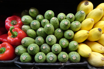 Red Bell peppers zucchini and yellow squash