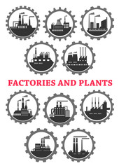 Industrial vector icons of factory industry plants