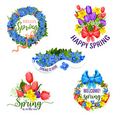 Fototapeta na wymiar Spring flowers vector icons for holiday greeting