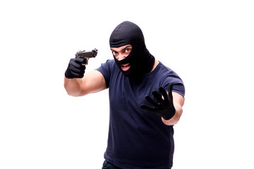 Robber wearing balaclava isolated on white