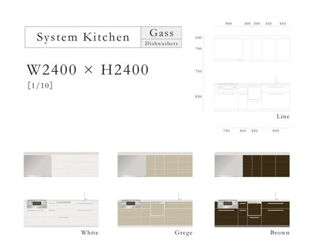 システムキッチン（ガス+食洗機）W2400×H2400