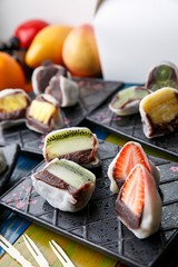 Japanese traditional dessert. glutinous rice cake or sticky rice cake. 과일찹쌀떡