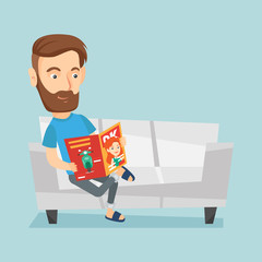 Man reading magazine on sofa vector illustration