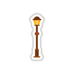 Retro vintage lamp post with electricity lantern vector illustration in paper sticker style