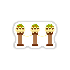 vintage stone fence balustrade. Balusters with the figure of an ancient vase with flowers in paper sticker style