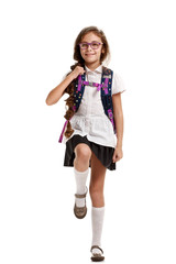 Schoolgirl with bag marching