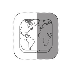 sticker square silhouette button with contour map continents vector illustration