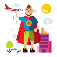Vector City Superhero. Flat style colorful Cartoon illustration.