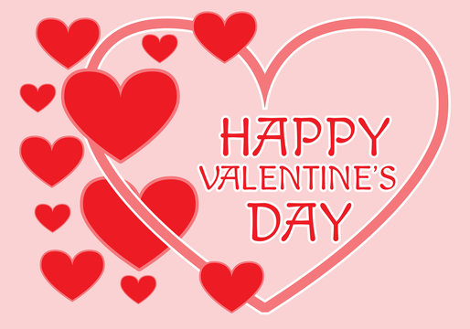 Happy Valentine's Day red heart on pink background vector illustration.