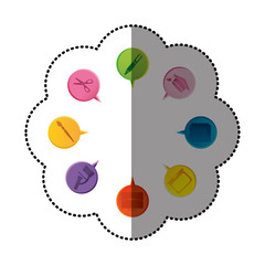 color set of study icons in circular speech vector illustration