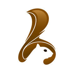 Squirrel head with tail and negative space. Vector illustration.