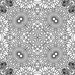 Linear black and white floral pattern