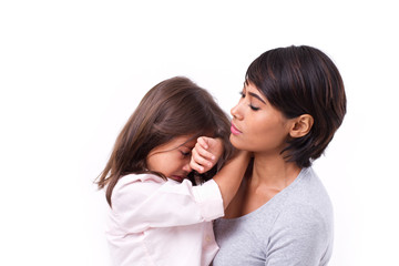 mother comforting crying daughter, family problem solution