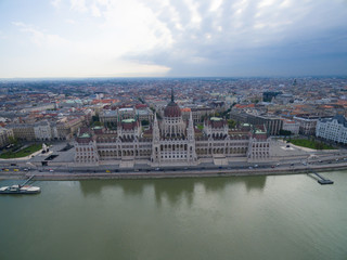 Naklejka premium Aerial view of Parliament building in Budapest.