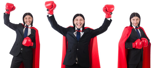 Young businessman boxer isolated on white