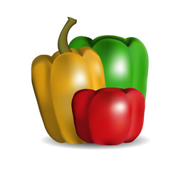 3 d photorealistic ripe juicy red bell peppers closeup on a white background made with gradient mesh
