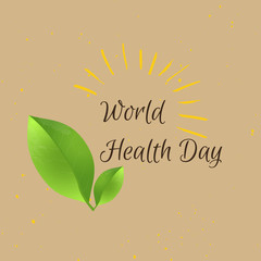 World health day concept with green map . Advertisement of  healty lifestyle and vegan food.  Vector circle illustration.